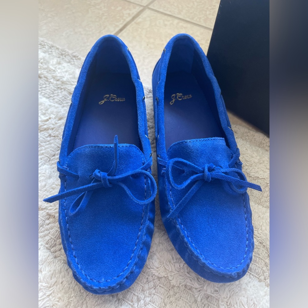 J Crew Brilliant Blue Suede Moccasins EUC 7